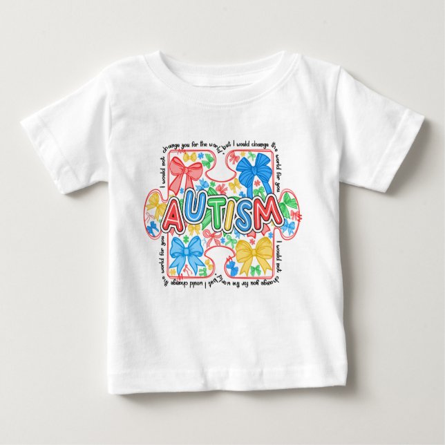 Autism Awareness Puzzle Biet med Coquette Bows T Shirt (Framsida)