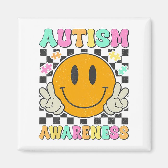 Autism Awareness Puzzle Biet Smile Ansikte Autism  Magnet (Framsidan)