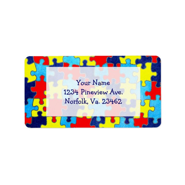 Autism Awareness-Puzzle by Shirley Taylor Adressetikett (Framsidan)