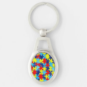 Autism Awareness-Puzzle by Shirley Taylor Ovalt Silverfärgad Nyckelring