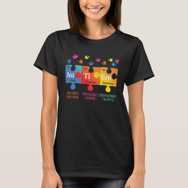 Autism Awareness Puzzle Chemical Elements T Shirt (Framsida)