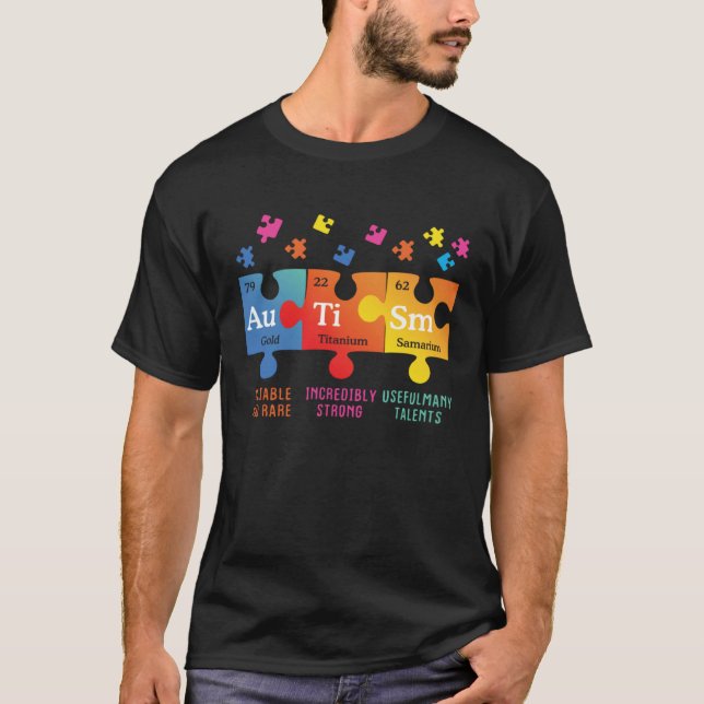 Autism Awareness Puzzle Chemical Elements T Shirt (Framsida)