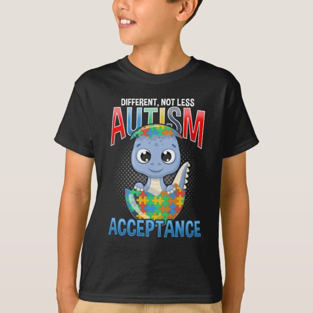 Autism Awareness Puzzle Cute Dino Autistic Kid T Shirt (Framsida)