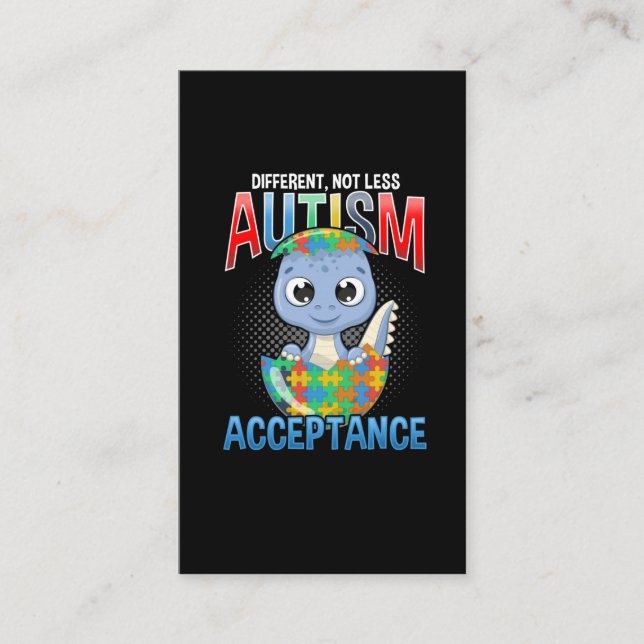 Autism Awareness Puzzle Cute Dino Autistic Kid Visitkort (Framsida)