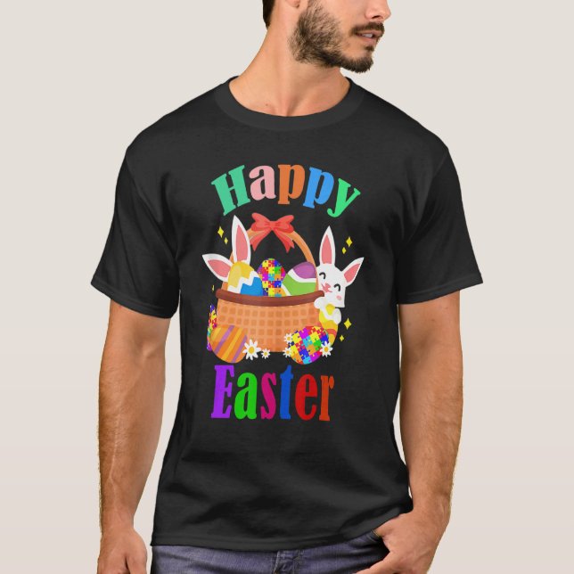 Autism Awareness Puzzle Cute Påskhare Eggs T Shirt (Framsida)