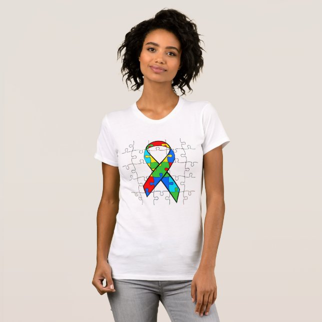Autism Awareness Puzzle Delar Ribbon Shirt Tee Shirt (Hel framsida)