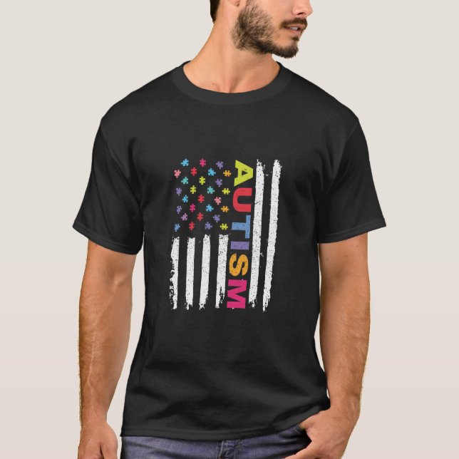 AUTISM AWARENESS - PUZZLE FLAGGA T Shirt (Framsida)