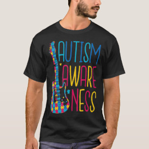 Autism Awareness Puzzle Guitar Support Proud Famil T Shirt