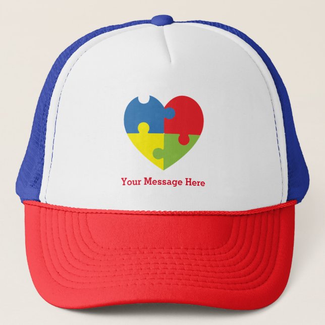 Autism Awareness Puzzle Heart Personlig Trucker Keps (Framsida)