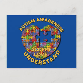 Autism Awareness Puzzle Heart-vykort Vykort