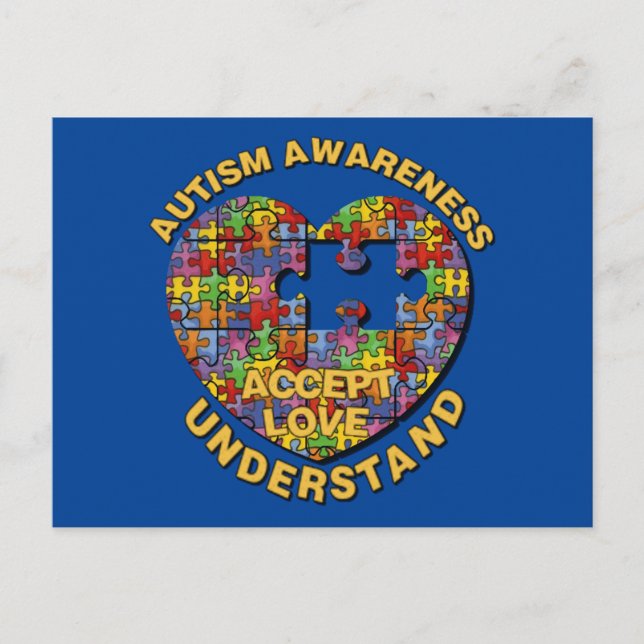 Autism Awareness Puzzle Heart-vykort Vykort (Framsida)
