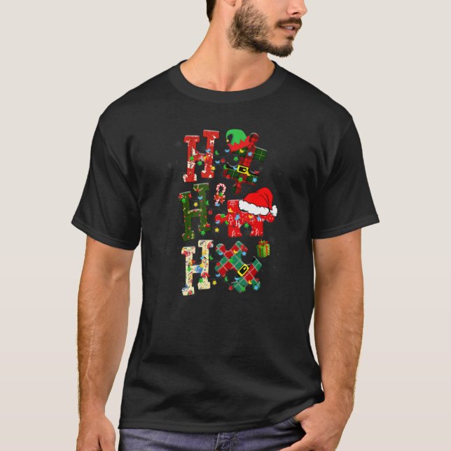 Autism Awareness Puzzle jul Hohoho Autistic T Shirt (Framsida)