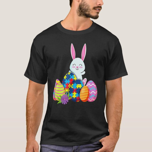 Autism Awareness Puzzle Påskhare Eggs T Shirt (Framsida)