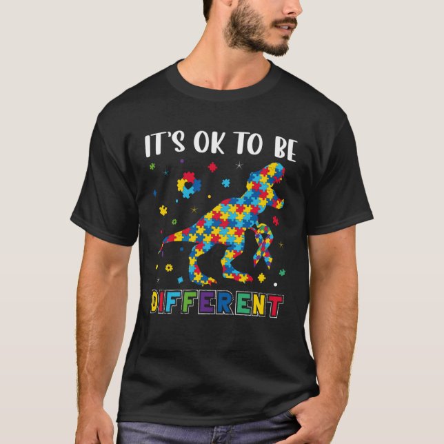 Autism Awareness Puzzle Rex Boys Its Ok To Be Diff T Shirt (Framsida)
