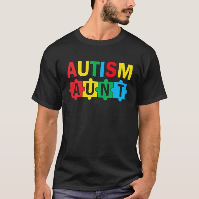 Autism Awareness Puzzle Ribbon Proud Autism Aunt T Shirt (Framsida)