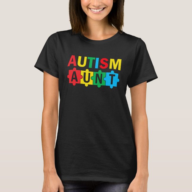 Autism Awareness Puzzle Ribbon Proud Autism Aunt T Shirt (Framsida)
