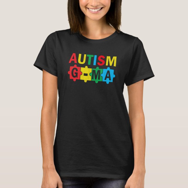 Autism Awareness Puzzle Ribbon Proud Autism G Ma T Shirt (Framsida)