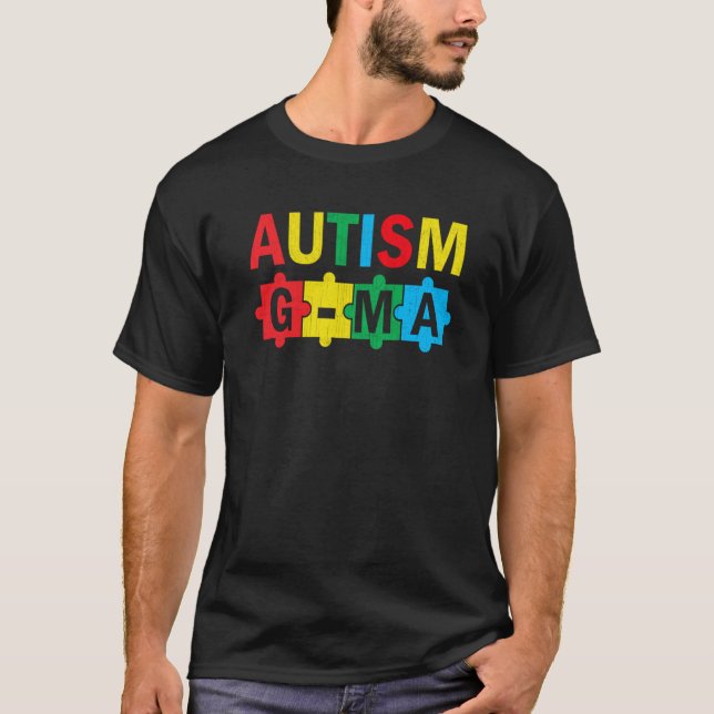 Autism Awareness Puzzle Ribbon Proud Autism G Ma T Shirt (Framsida)