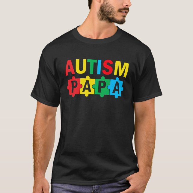 Autism Awareness Puzzle Ribbon Proud Autism Papa T Shirt (Framsida)