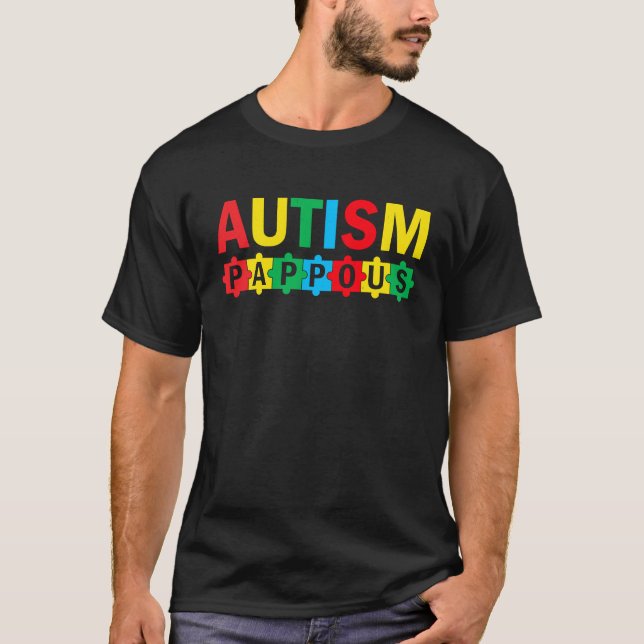 Autism Awareness Puzzle Ribbon Proud Autism Pappou T Shirt (Framsida)