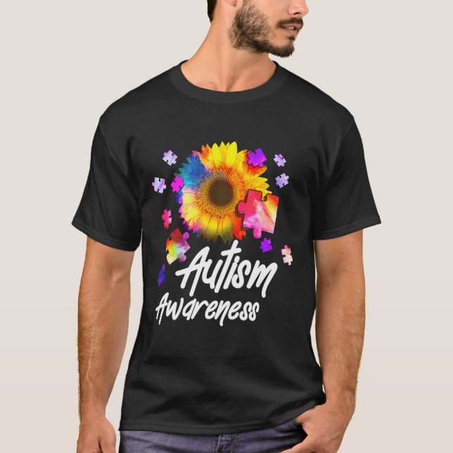 Autism Awareness Puzzle Solros T Shirt (Framsida)