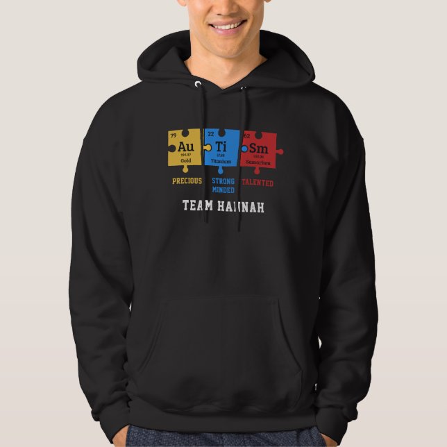 Autism Awareness Puzzles Team Namn Science Geek Hoodie (Framsida)
