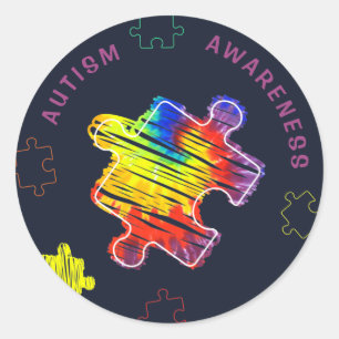 Autism Awareness Puzzles Watercolor Scribbles Runt Klistermärke