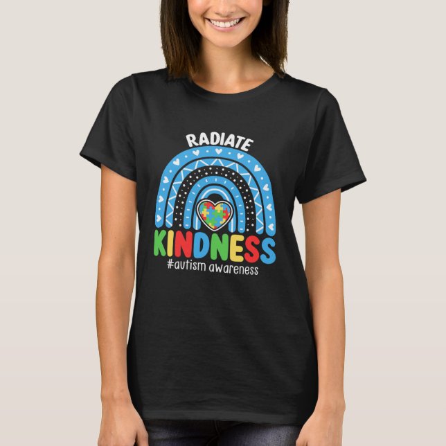 Autism Awareness Rainbow Blue Ribbon Autism Puzzle T Shirt (Framsida)