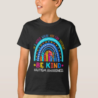 Autism Awareness Rainbow In April We Wear Blue Rib T Shirt