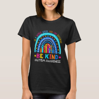 Autism Awareness Rainbow In April We Wear Blue Rib T Shirt