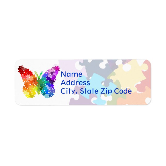 Autism Awareness Rainbow Puzzle Butterfly Returadress Etikett (Framsidan)