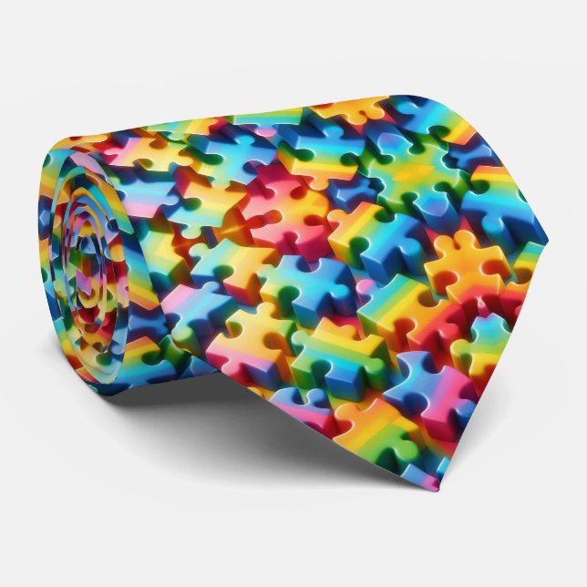 Autism Awareness Rainbow Puzzle Pieces Neck Tie Slips (Rullad)
