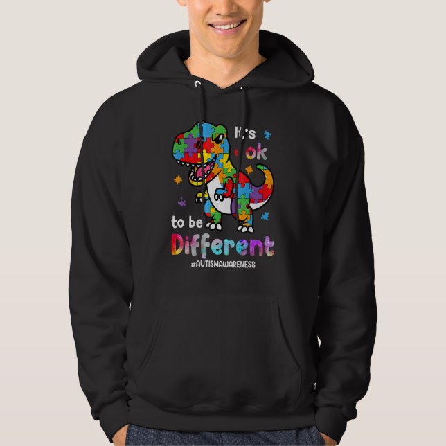 Autism Awareness Rex It s Ok To Be Different Puzzl Hoodie (Framsida)