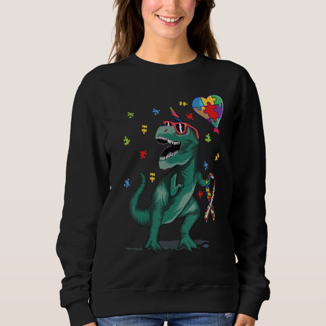 Autism Awareness Ribbon Rex Dinosaur Puzzle Heart  T Shirt (Framsida)