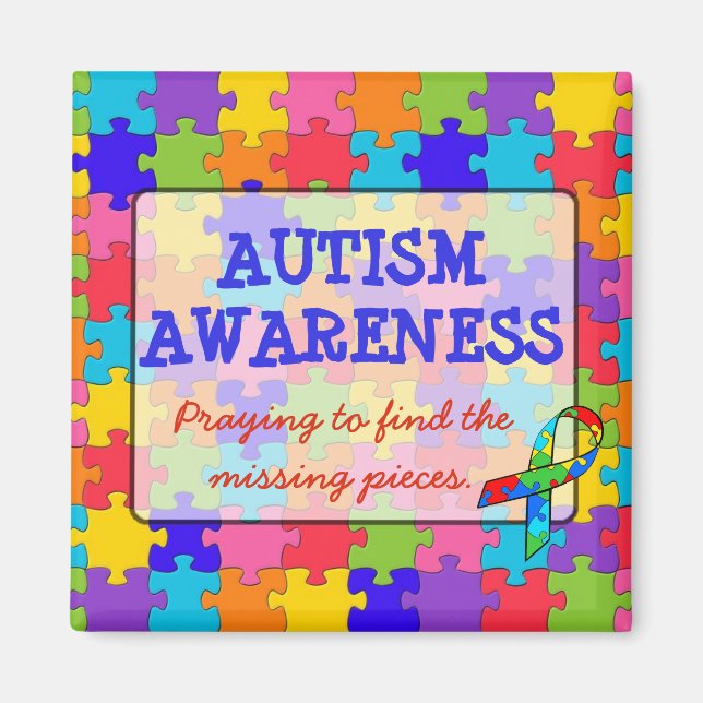 Autism Awareness Rosett band Puzzle Delar Magnet (Framsidan)