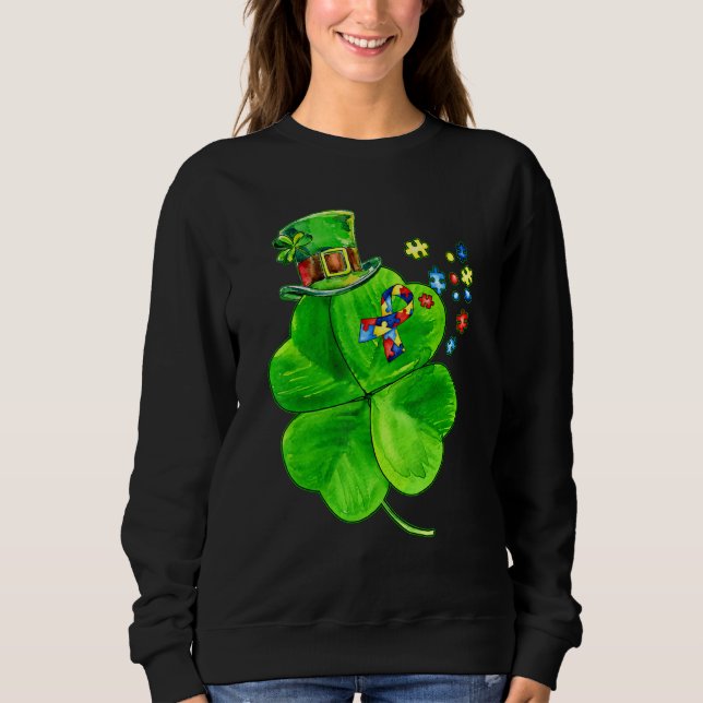 Autism Awareness Shamrock St patrick's day Puzzle T Shirt (Framsida)