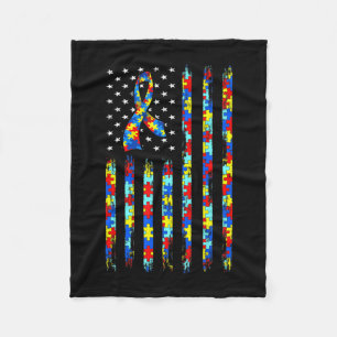 Autism Awareness Shirt American Flagga Ribbon Puzz Fleecefilt