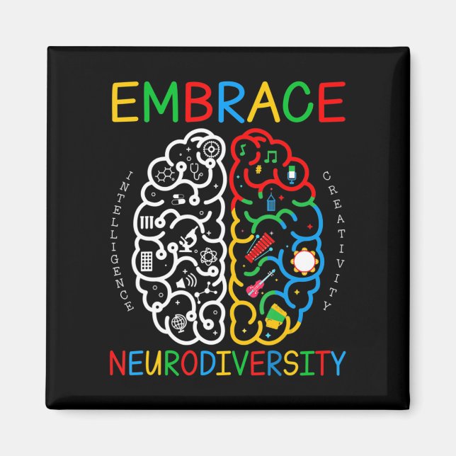 Autism Awareness Shirt Embrace Neurodiversity ADHD Magnet (Framsidan)