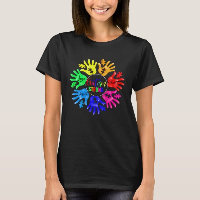 Autism Awareness Sign Language Hand Puzzle Support T Shirt (Framsida)