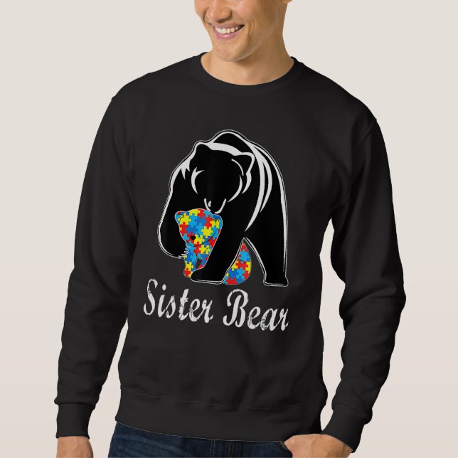 Autism Awareness Sister Bear Support Autistic Adul Lång Ärmad Tröja (Framsida)