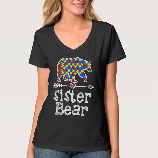 Autism Awareness Sister Bear Support Autistic Adul T Shirt (Framsida)