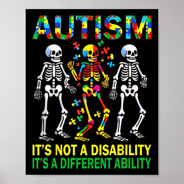 Autism Awareness Skeleton Dancing Autistic Kids Aw Poster (Framsidan)