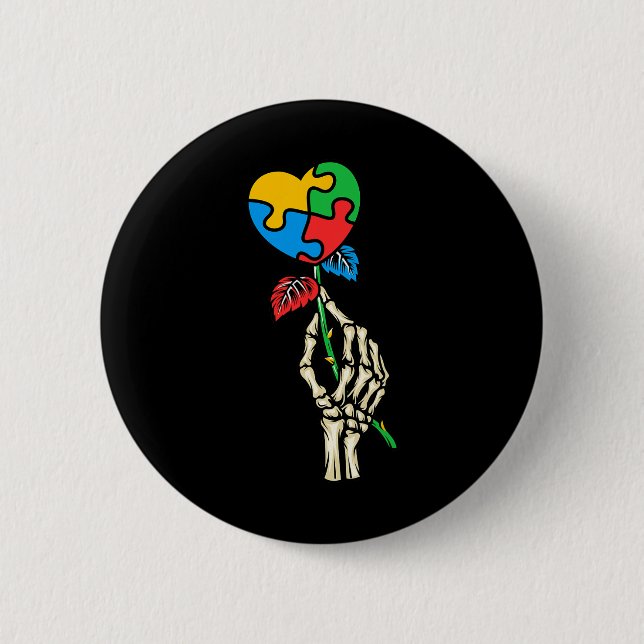 Autism Awareness Skull Hand Ro Autism Puzzle Paj Knapp (Framsida)