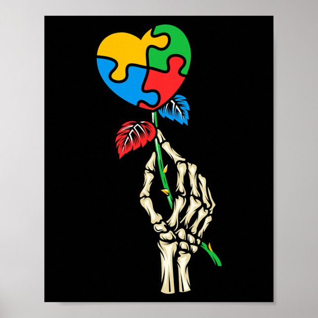 Autism Awareness Skull Hand Ro Autism Puzzle Paj Poster (Framsidan)