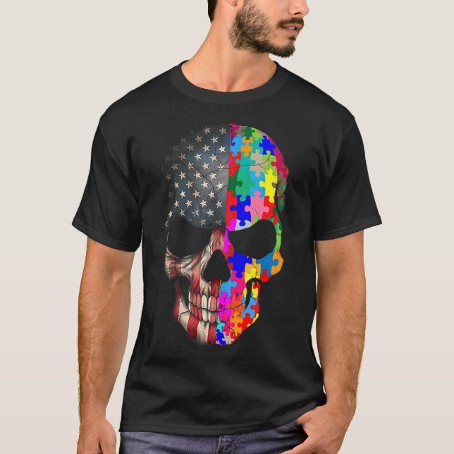 Autism Awareness Skull Puzzle Biet Skull Autism T Shirt (Framsida)