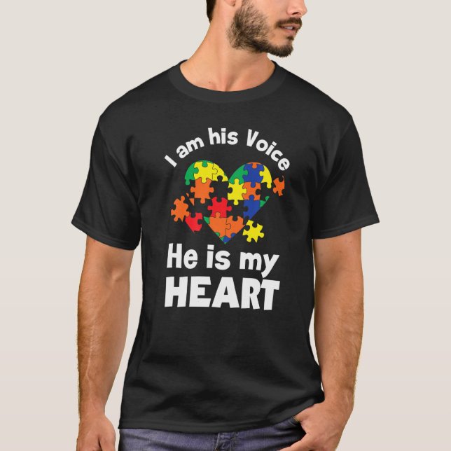 Autism Awareness Solros Jag är hans röst han är mi T Shirt (Framsida)