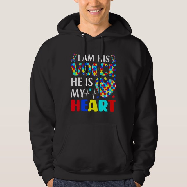 Autism Awareness Son Boys Kids Jag är hans röst ha Hoodie (Framsida)