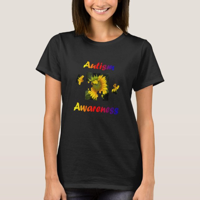 Autism Awareness Speaks Sunflower Puzzle Piece Rai T Shirt (Framsida)