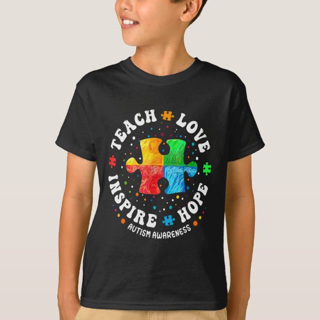 Autism Awareness Sped Teacher Teach Kärlek Hope In T Shirt (Framsida)