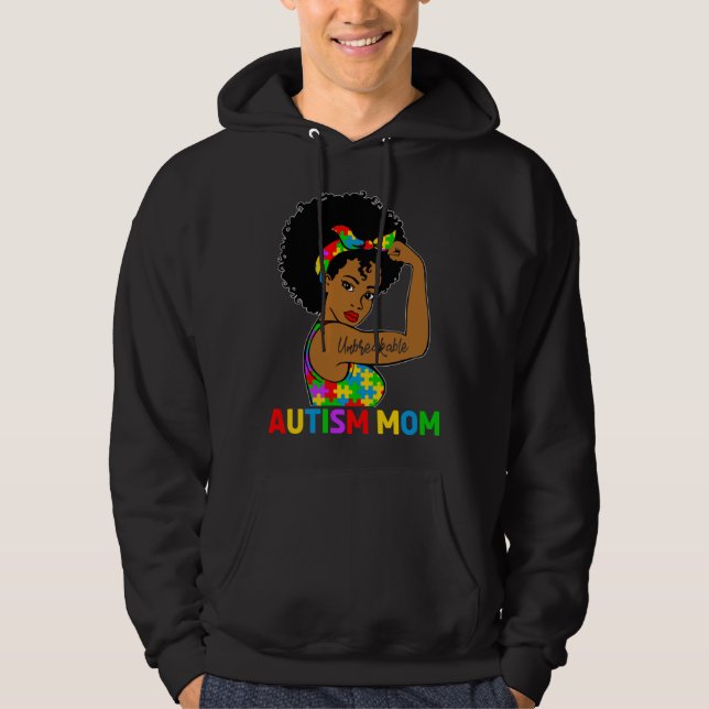 Autism Awareness Strong Autism Mom Afro Black Moth Hoodie (Framsida)